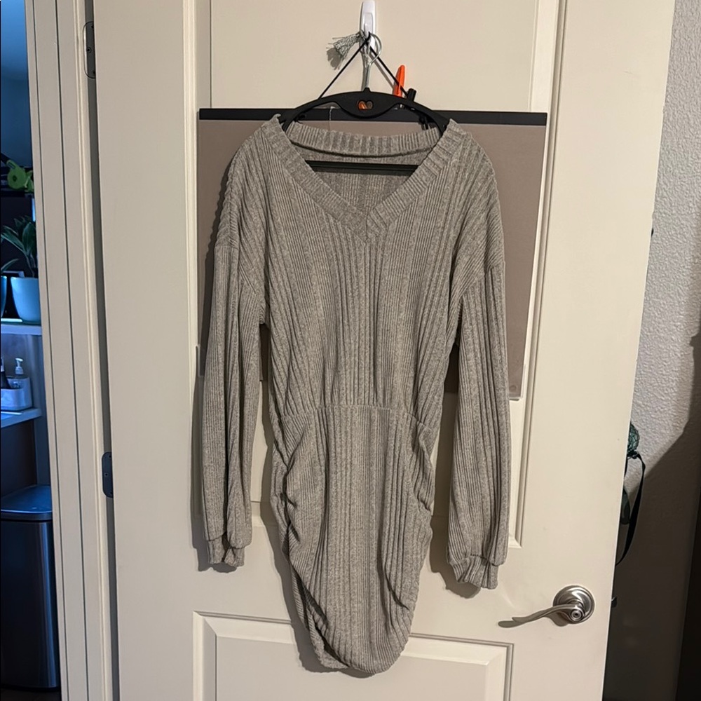 Gray Ribbed Knit Dress